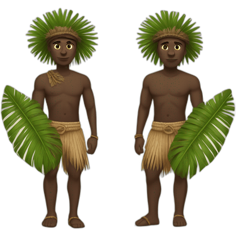 aborigine black man in shorts made of palm leaves with spear in hand emoji