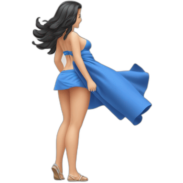 full body back view curvy caucasian-beauty-in small skirt lifted by the wind bikini emoji