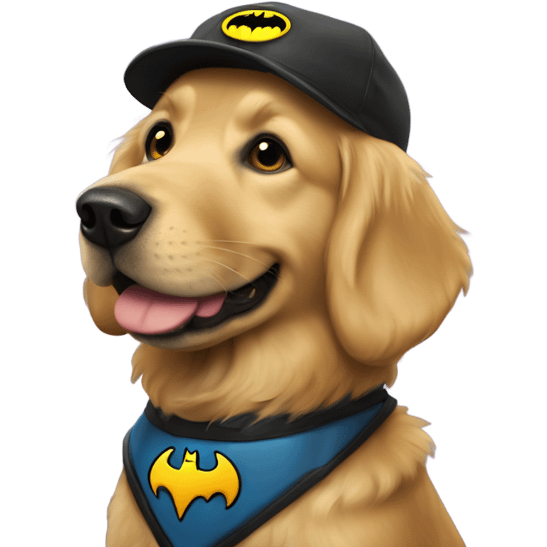 Golden retriever dressed at Batman’s sidekick robin emoji