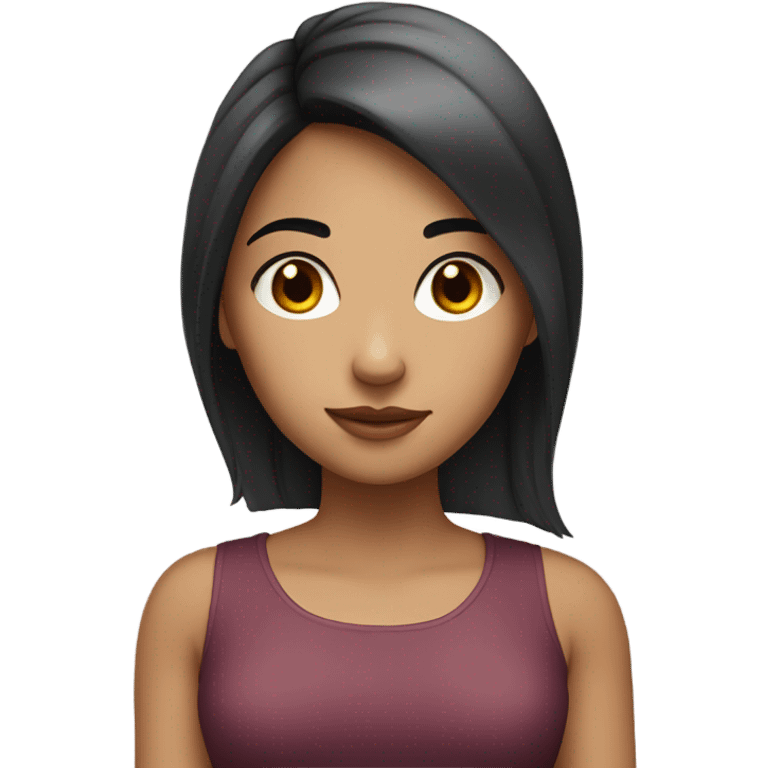 A not-so-brunette girl with medioum black hair with round face  emoji