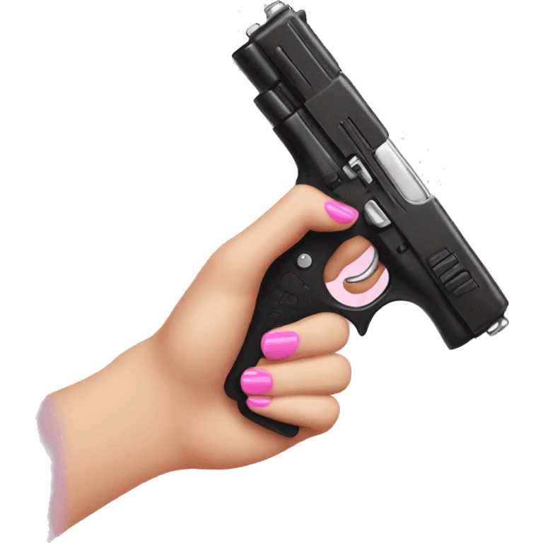 White girl hand with black nails holding a pink gun emoji