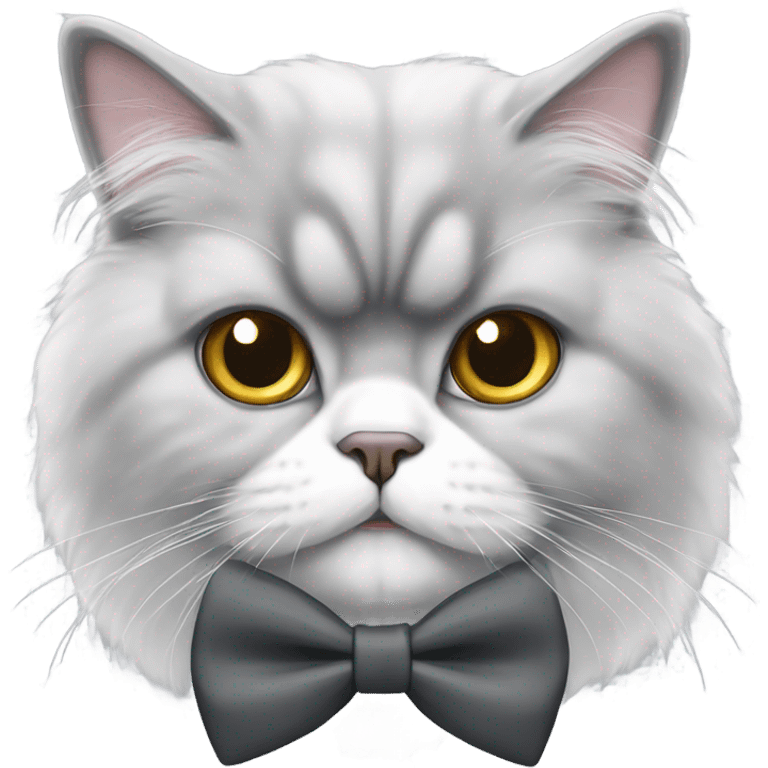 Grey and white Persian cat with a bow tie emoji