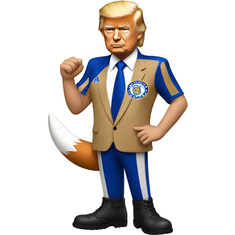 Donald trump as a Leicester city football supporter with fox  emoji