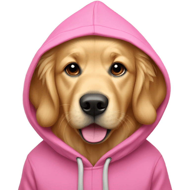 Golden retriever wearing pink oude emoji