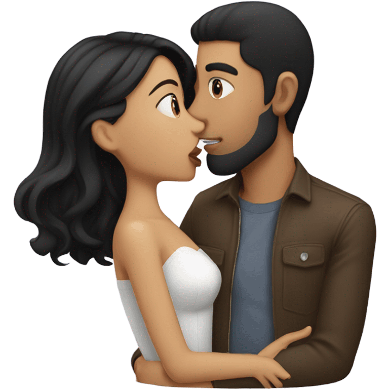 black haired girl kissing brunette man emoji