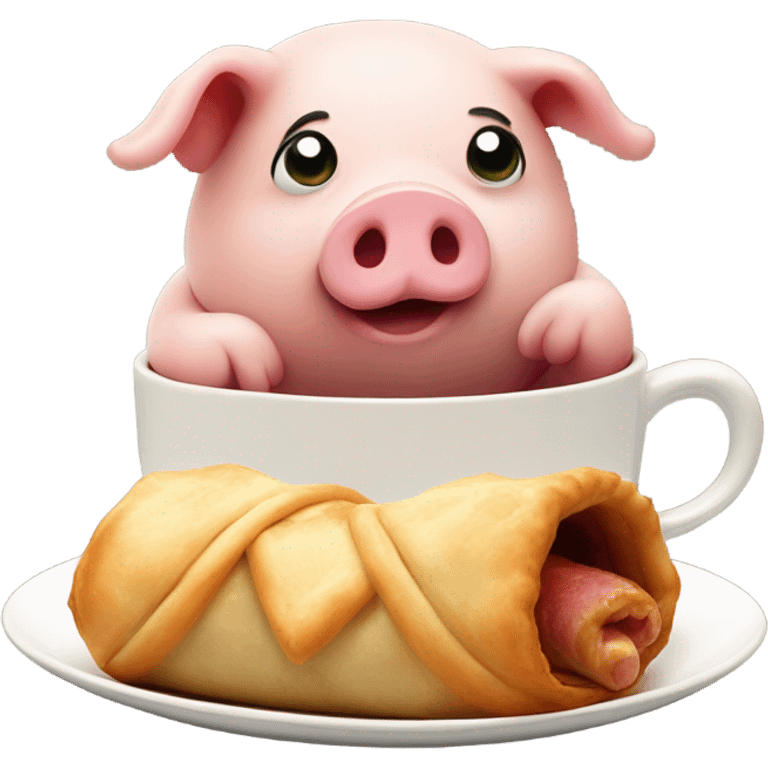 Pig in a blanket with a cup of tea emoji