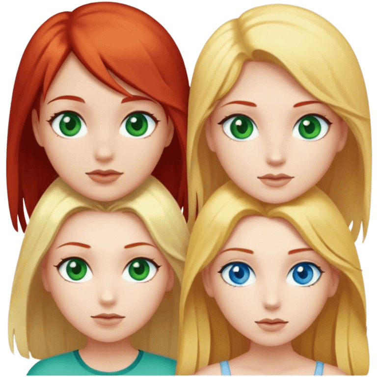 Red hair and blue eyes girl + blonde hair and green eyes girl emoji