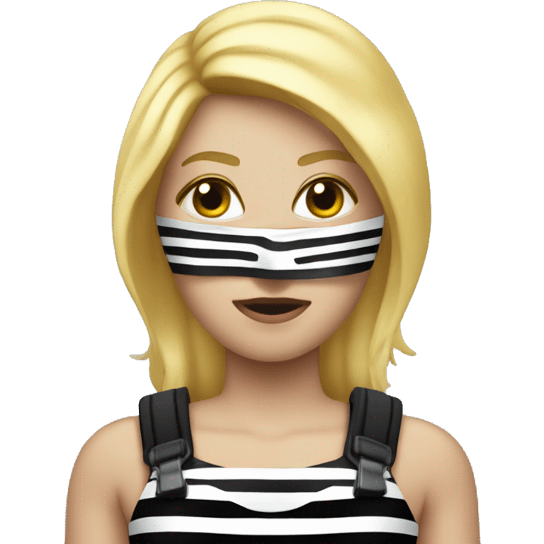 Robber with blonde hair with cash bag and weaing black and white striped dress emoji