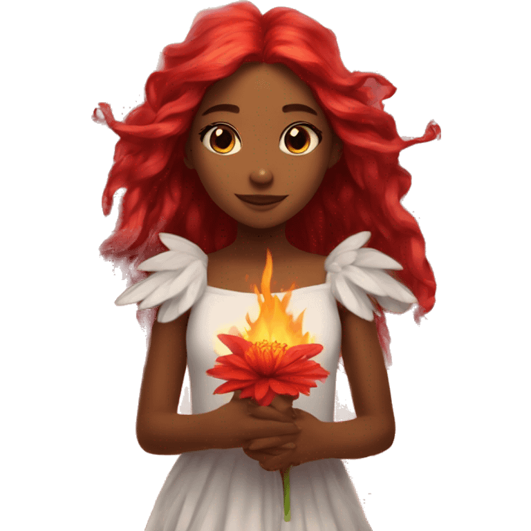 big wings, fire, flower, Beautiful, fairy, red, long hair emoji