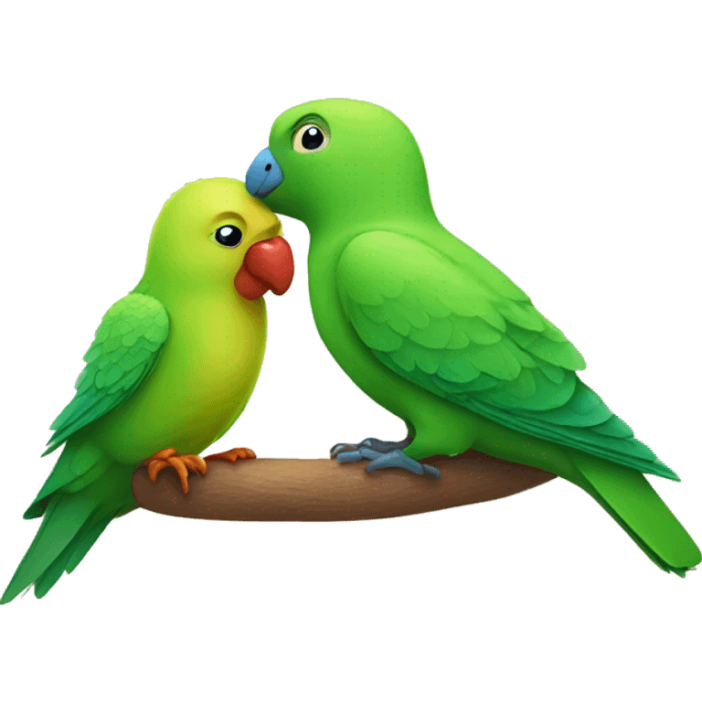 Love between teddy bear and green lovebird emoji