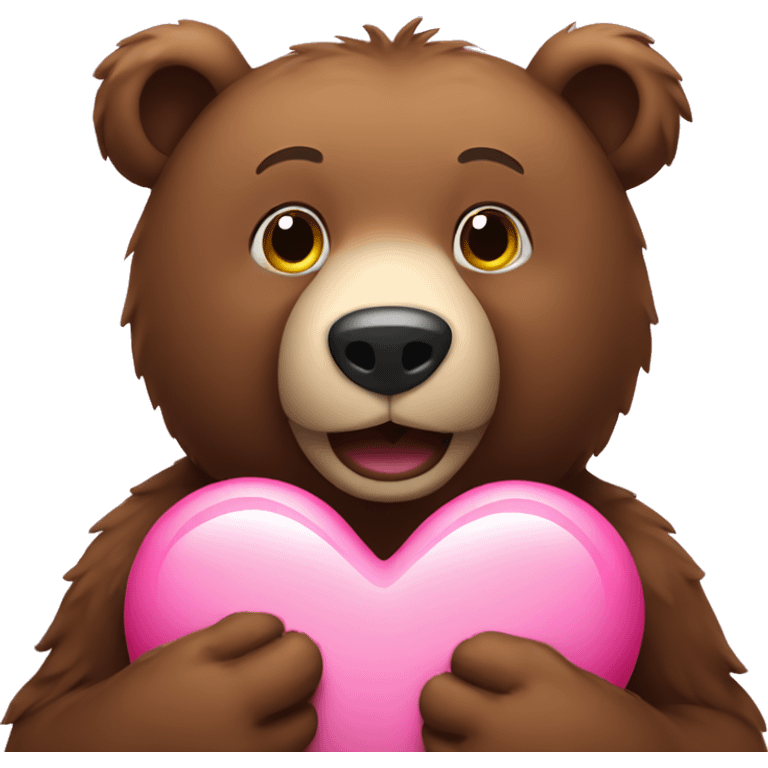 a brown bear holding a pink heart emoji