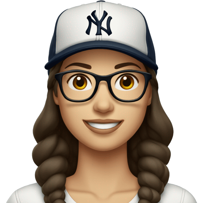 Brunette women smile with glasses New York Yankees cap emoji