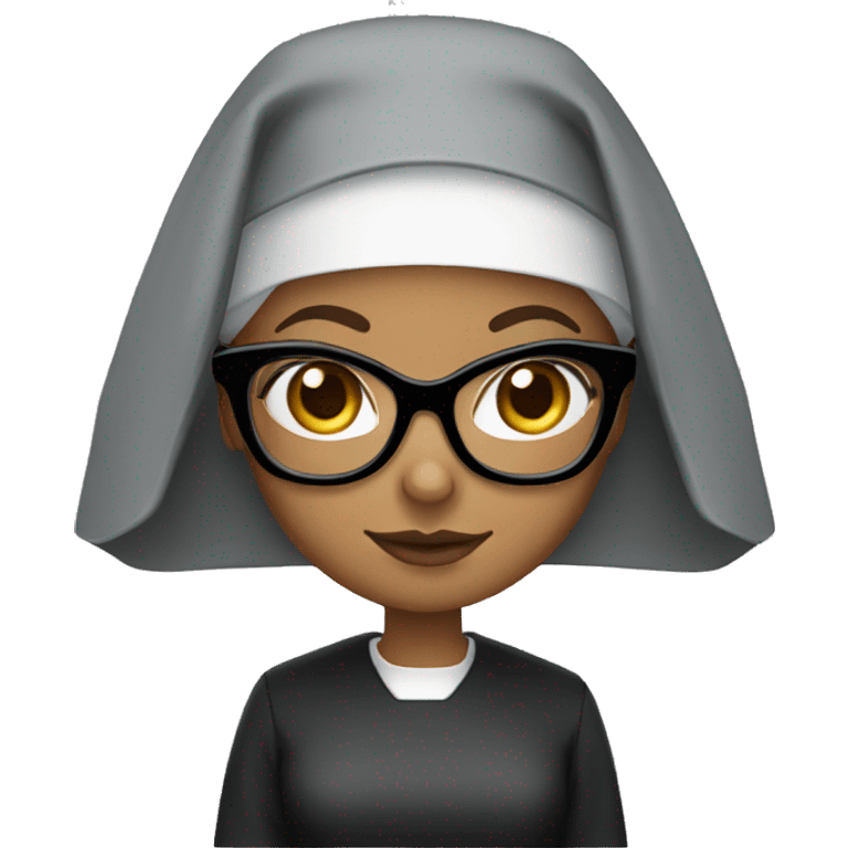 Female nun with medium skin tone and curly hair wearing spike Lee glasses emoji