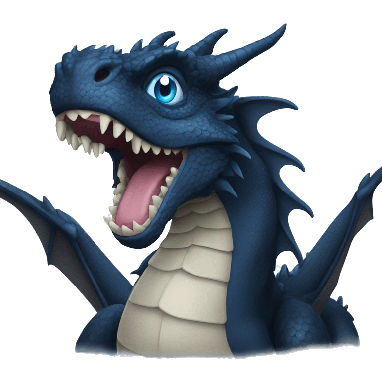 A black dragon with blue eyes emoji