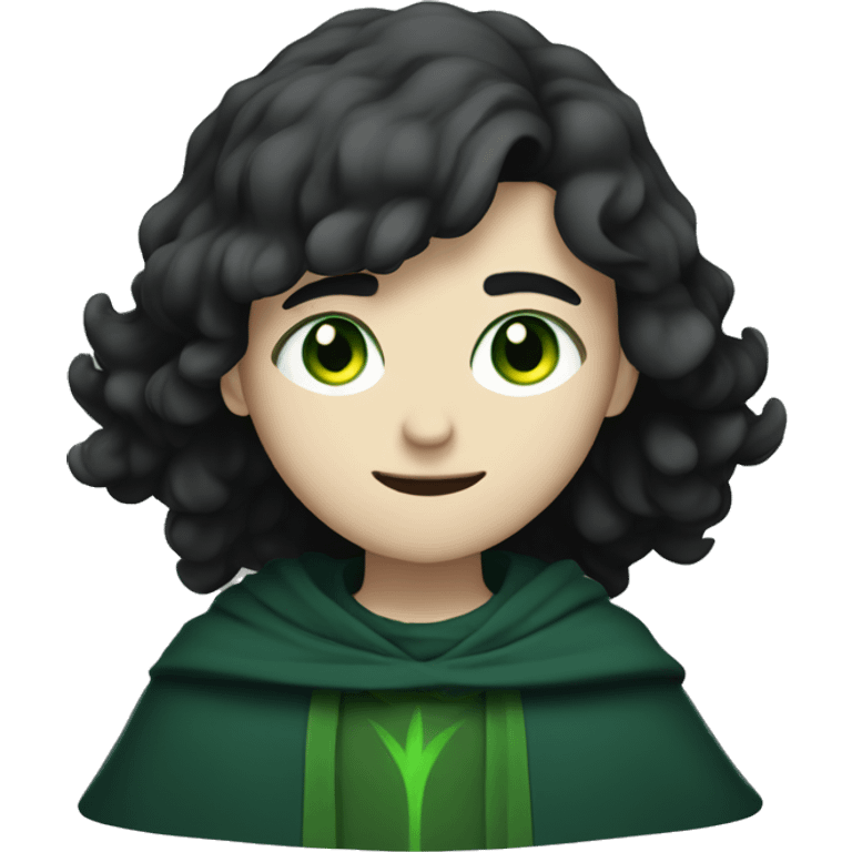 teenage white-skinned wizard with black hair, green eyes in dark green disguise emoji