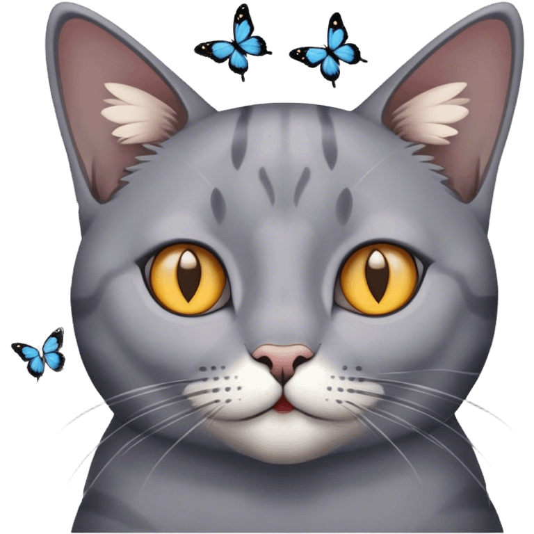 grey cat's face surrounded by butterflies emoji