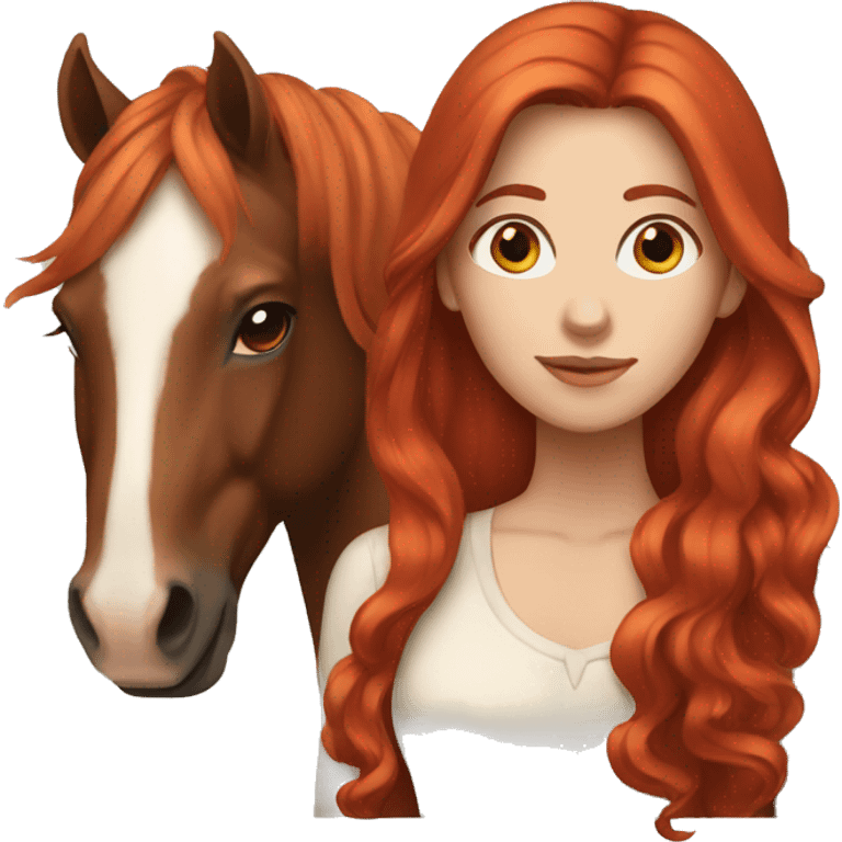 White Woman with red long hair and brownhorse emoji