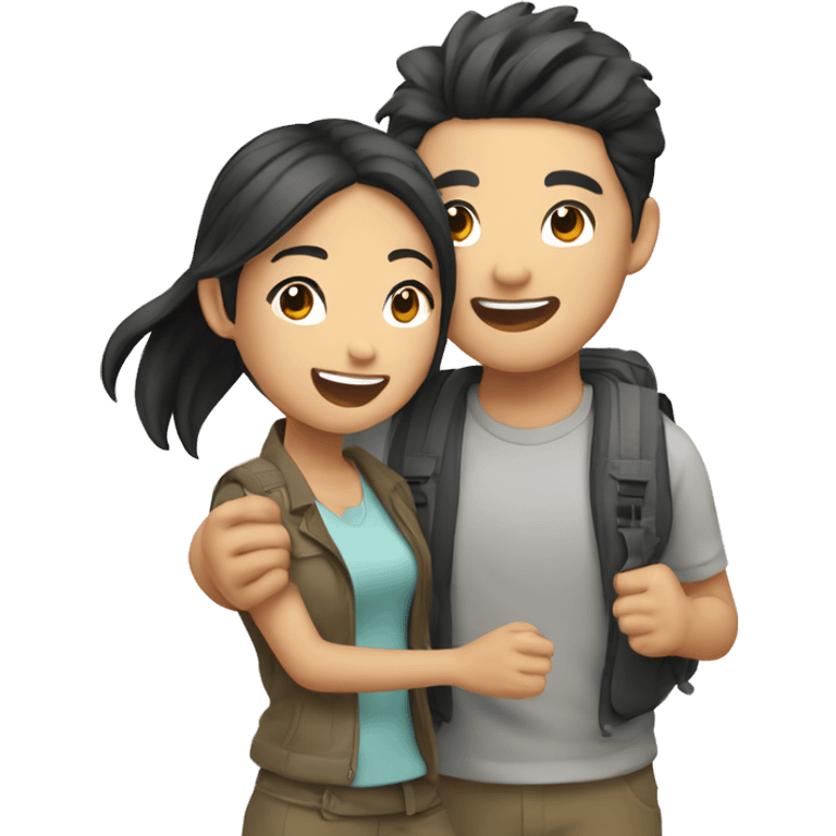 Cute young  Asian couple excitedly traveling  emoji