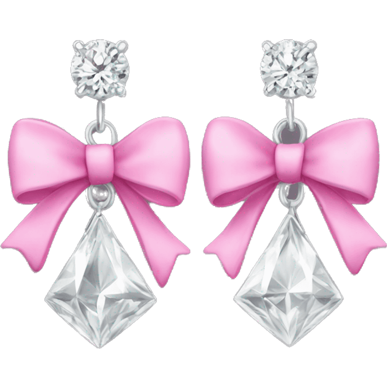 Silver diamond earrings with a pink bow emoji