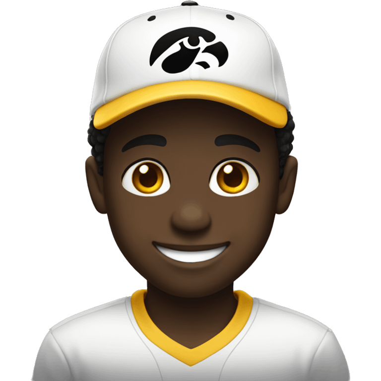 smiling black boy in white shirt and Iowa Hawkeyes hat emoji