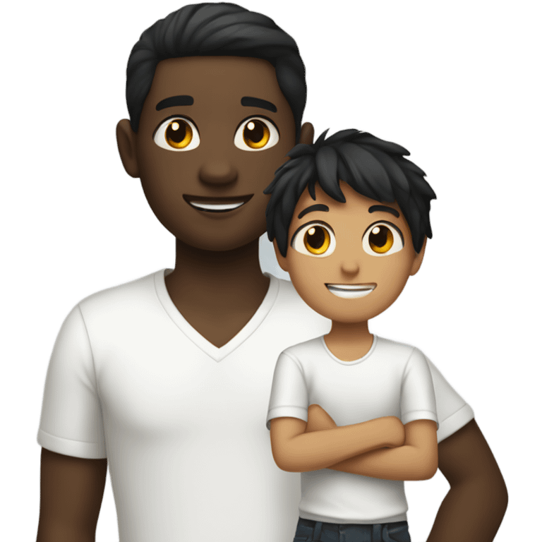 boy in white shirt indoors with black person hair  emoji