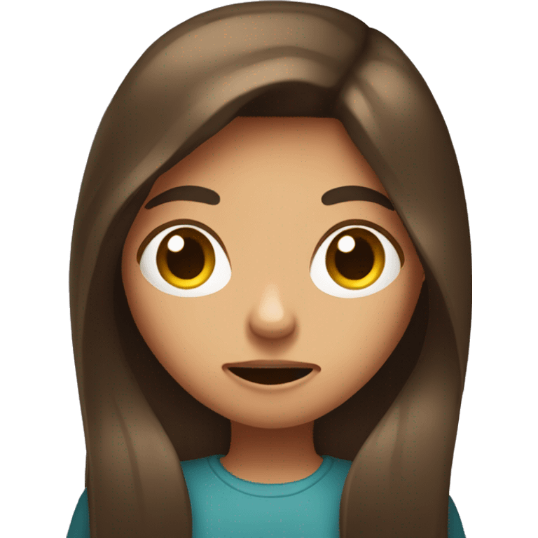 Girl with long brown hair giving phone a grossed out look emoji