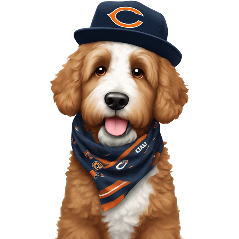 Bernedoodle with chicago bears hat and scarf emoji