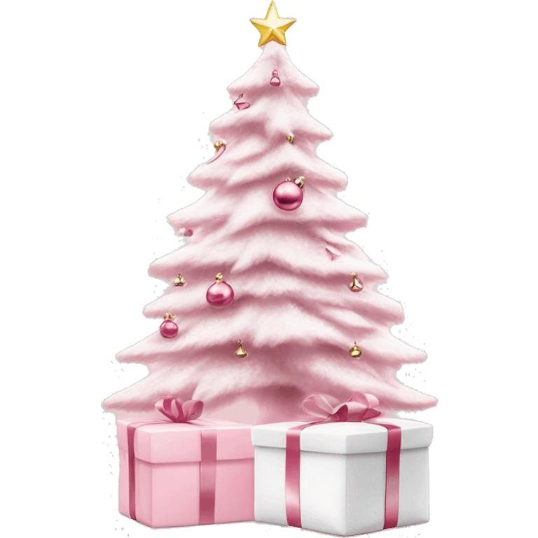 Light pink Christmas gifts under a white Christmas tree  emoji