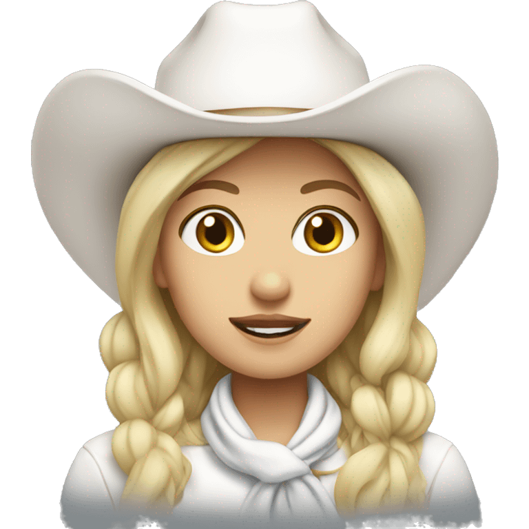 blonde cowgirl with a white hat and white scarf emoji