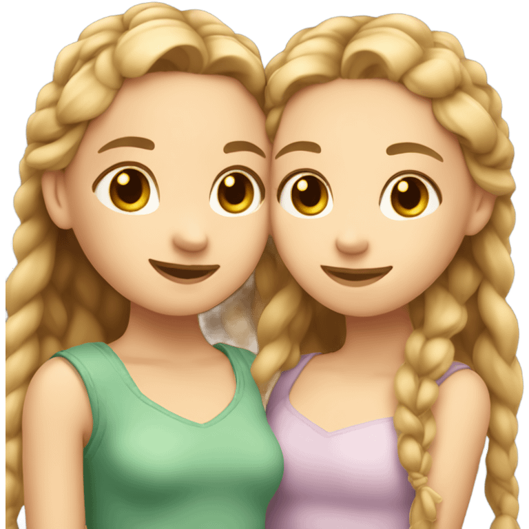 Two girls hugging one girl has dark blonde braids and fair skin one girl has blonde braids and fair skin emoji