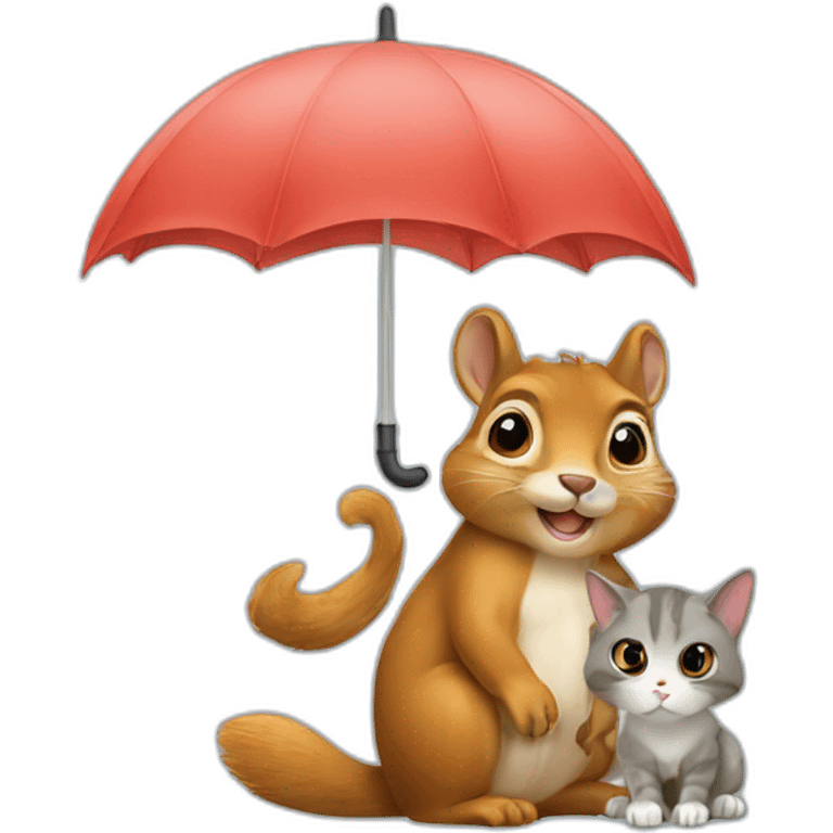 squirrel and cat under an umbrella emoji