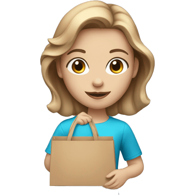 fair skinned girl with light brown hair and blue eyes holding a shopping bag emoji