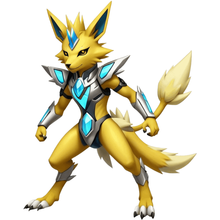  Cool Edgy Shiny Futuristic Ethereal Legendary Zeraora-Digimon-Jolteon-Renamon-Pokemon-hybrid full body emoji