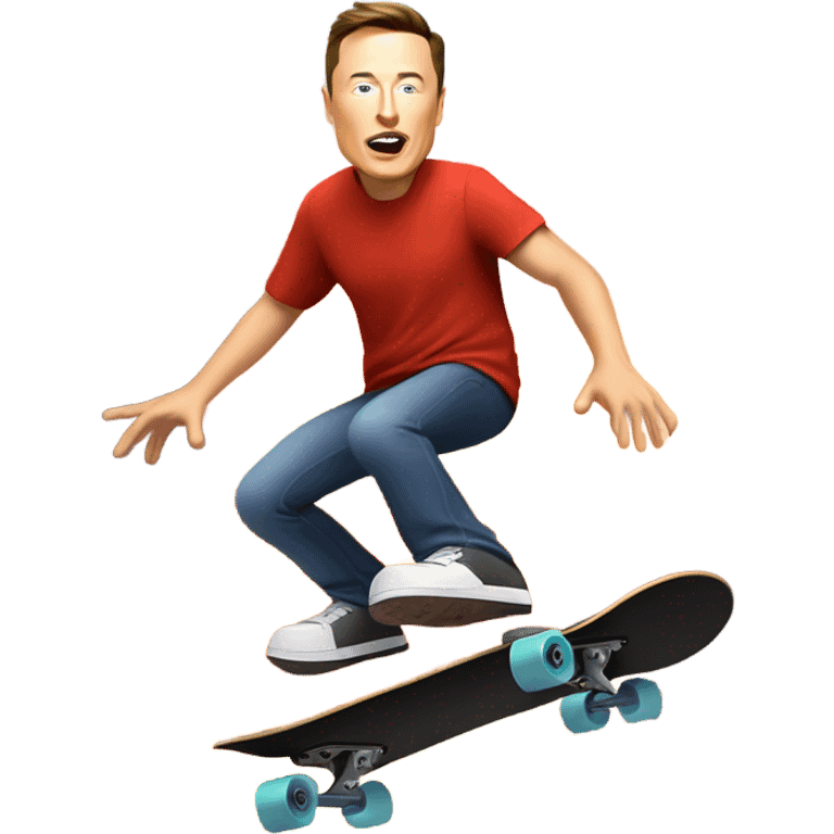 Elon Musk riding a skateboard over a volcano emoji