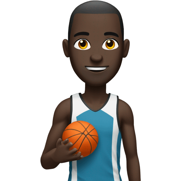 tall guy dark skin buzz cut with netball emoji