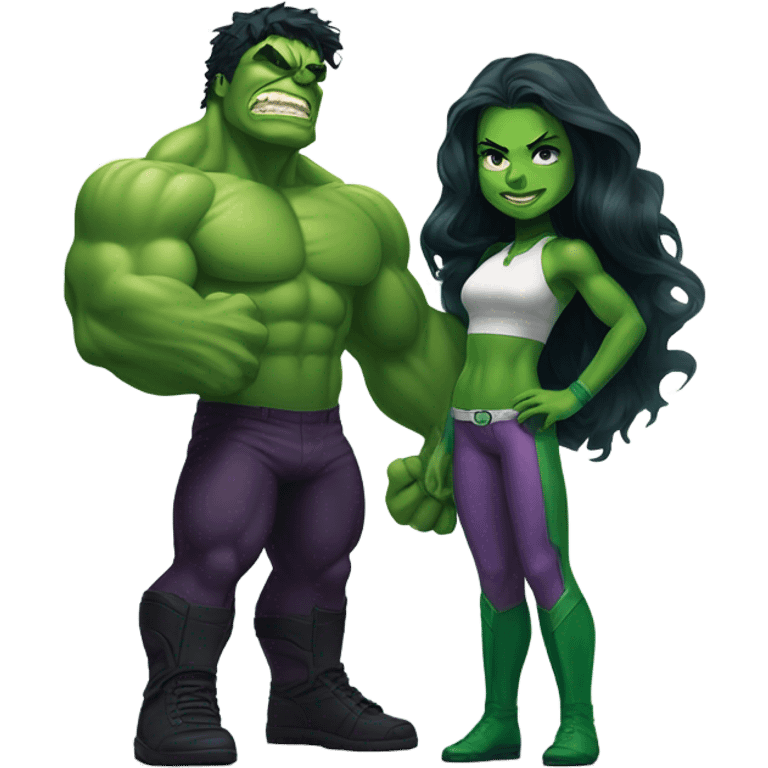 Mini cute Hulk with she hulk emoji