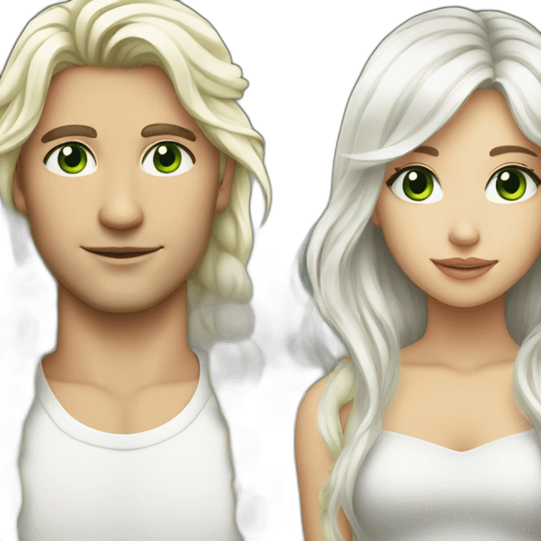 girl with green eyes white hair with blonde guy with long hair emoji