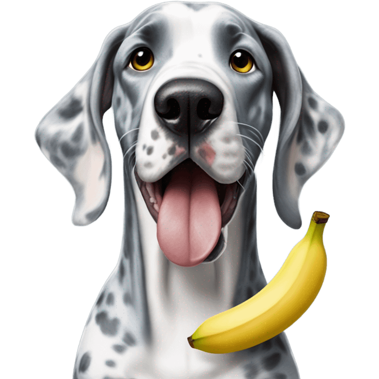 Blue Merle Great Dane eating a banana emoji