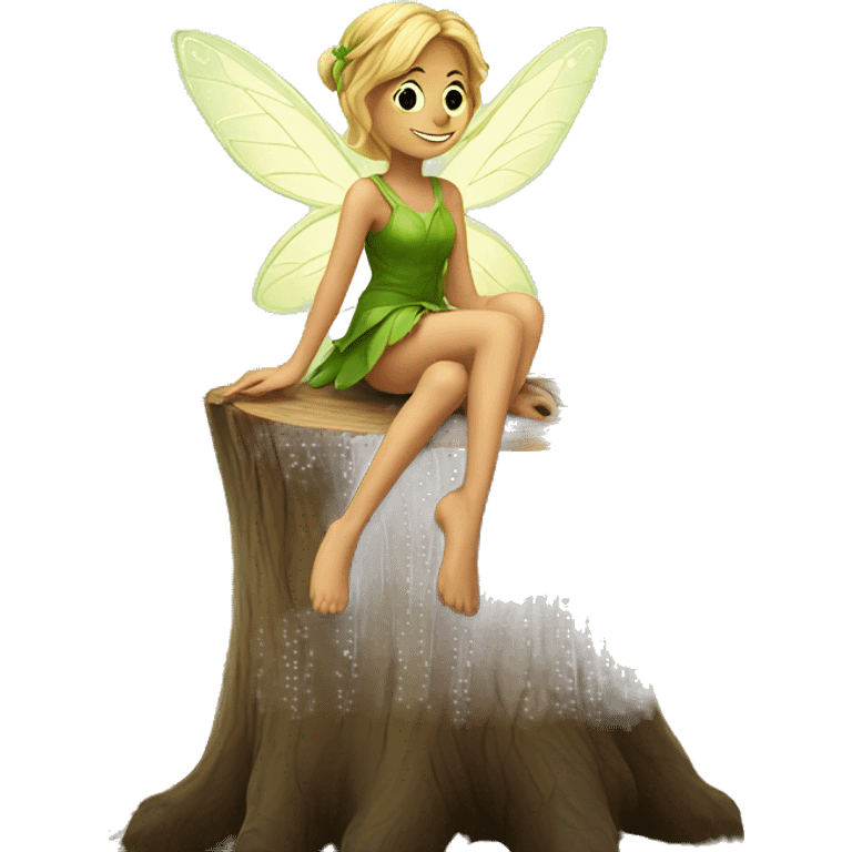 a fairy sitting on a tree stump in the forrest  emoji