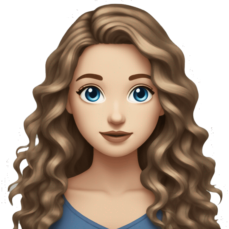 White girl blue eyes with long wavy brown hair with brown highlights balayage  emoji