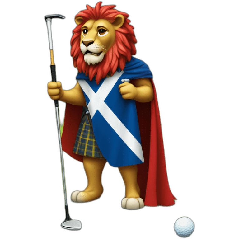 Red rampant lion with Scotland flag cape facing the right holding a golf club  emoji