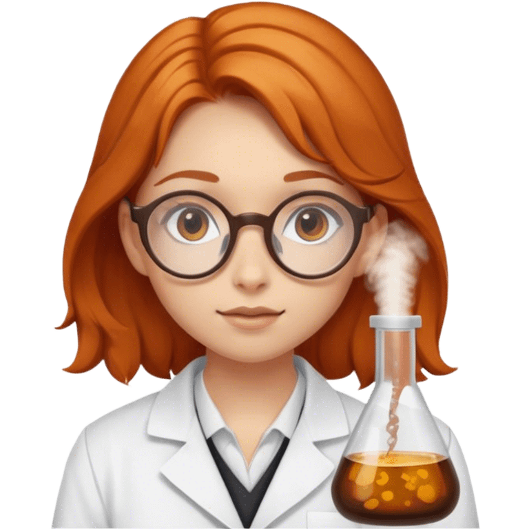 Fair-skinned, ginger, with brown eyes, girl, with brown round tortoise shell glasses, as a scientist emoji