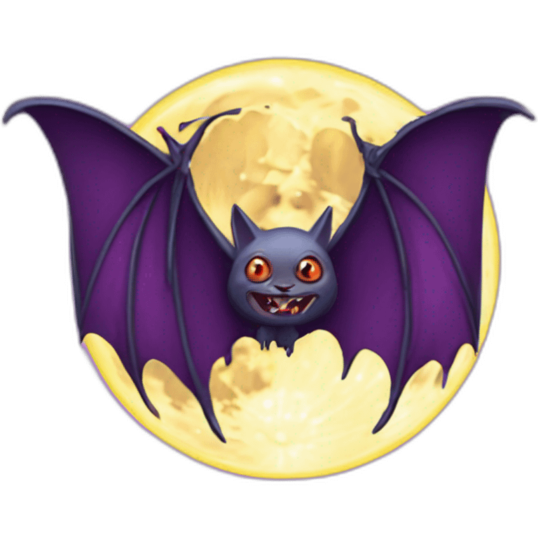 realistic full moon with mad vampire bat purple dripping wings emoji