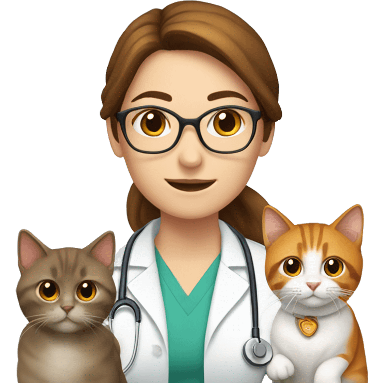 Female doctor with brown hair, with two cats: one white and orange, and one brown orange  emoji