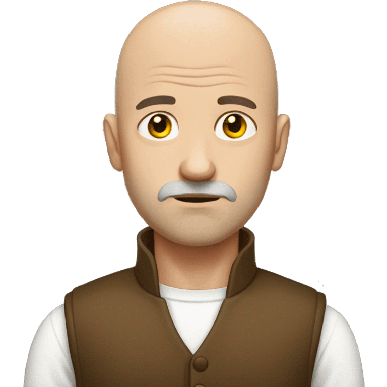 sad bald man with white long sleeve and brown vest emoji