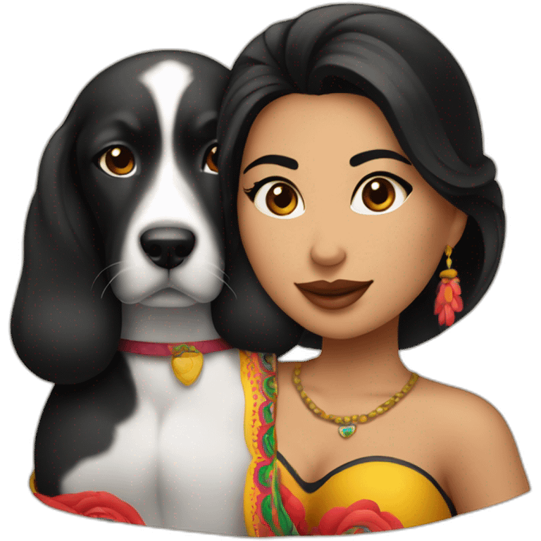 Mujer mexicana morena sexy con perro negro emoji