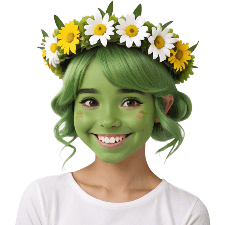 smiling girl with flower crown emoji