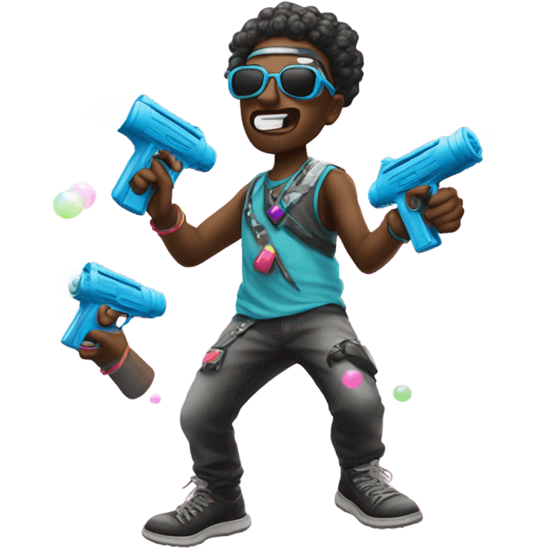 Raver with bubble guns in each hand shooting into the sky emoji