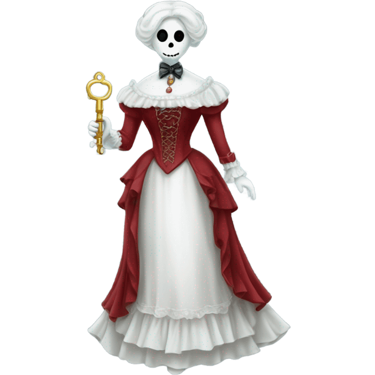 gost in Victorian dress elegant red full body, holding big key emoji