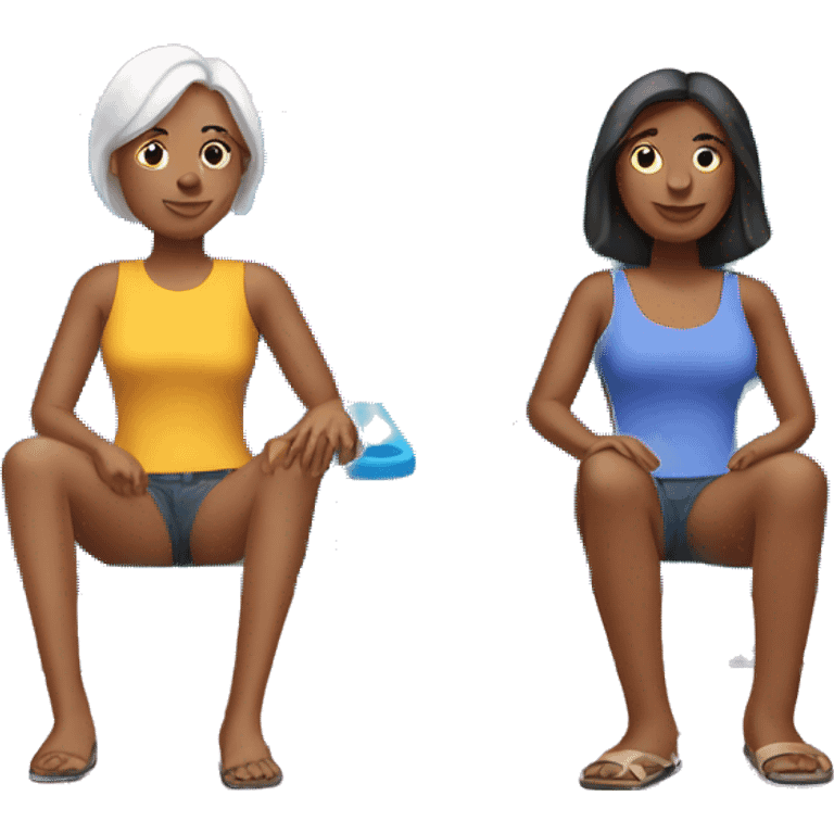 2 women sitting on plastic lawn chairs emoji